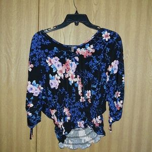 Floral Print Blouse with Tie Detailing on Sleeve
